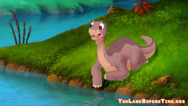 The Land Before TIme Wallpaper Background Happy Littlefoot Lying Next To Lake Talking to Himself