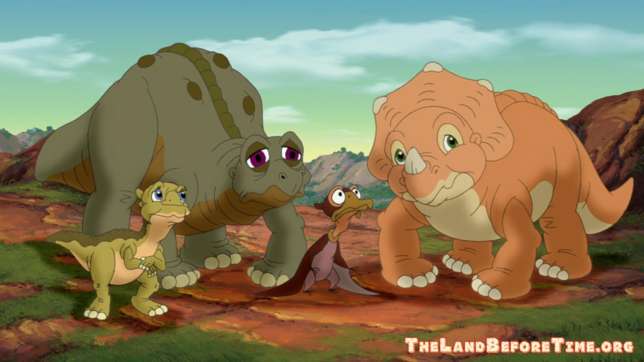 The Land Before Time Wallpaper Background Cera Ducky Petrie Spike Looking at Littlefoot Off Screen