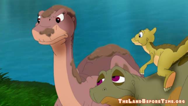 The Land Before Time Wallpaper Background Ducky and Spike Looking at Mud Covered Littlefoot