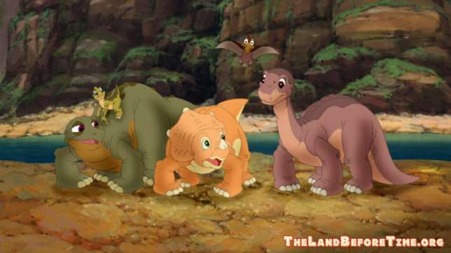 The Land Before Time Wallpaper Background Littlefoot Cera Ducky Petrie Spike On River Bank