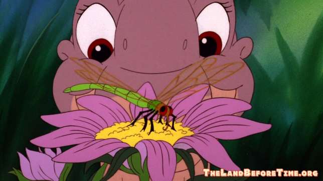 The Land Before Time Wallpaper Background Littlefoot Looking At Flower With Dragonfly Close Up